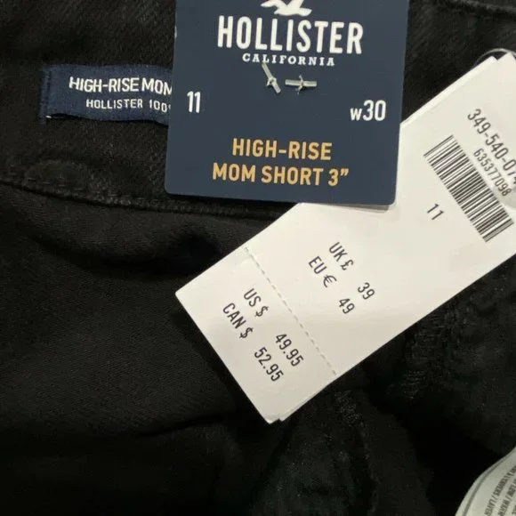 NWT HOLLISTER Gal's Hi-Rise Mom Denim Short-Shorts Sz 11/30 Black #77098 - Picture 4 of 5